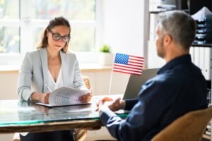 immigration attorney working with a client